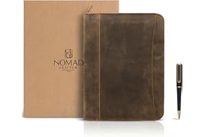 NOMADCRAFTSCO. Leather Padfolio with Zipper – Business Portfolio for Men and Women, Legal Pad Portfolio, Leather Folder, Professional Padfolio for Meetings and Interviews