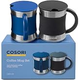Cosori Coffee Mug with Lids Set of 2, Stainless Steel Cups, 17 oz | Best Match w/Mug Warmer, with Heat-resistant Handle & Sli