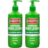 O'Keeffe's Hardworking Body Lotion, 12 oz Pump, 2-Pack | Deep Hydration for Extremely Dry and Cracked Skin, Fragrance-Free, Non-Greasy, Hypoallergenic, Fast-Absorbing