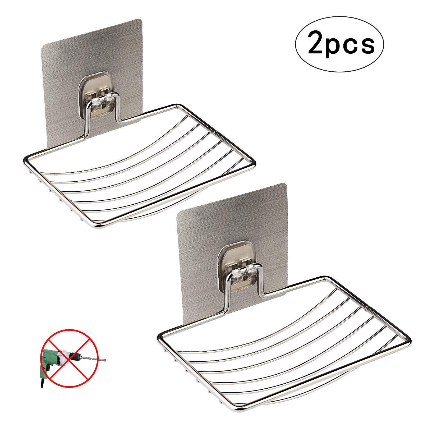 MEZOOM 2er Selbstklebende Seifenhalter, Edelstahl Seifenkorb WC Seifenablage Wand Montage ohne Bohren für Badezimmer Küche Schwämme, Bürsten, Seife