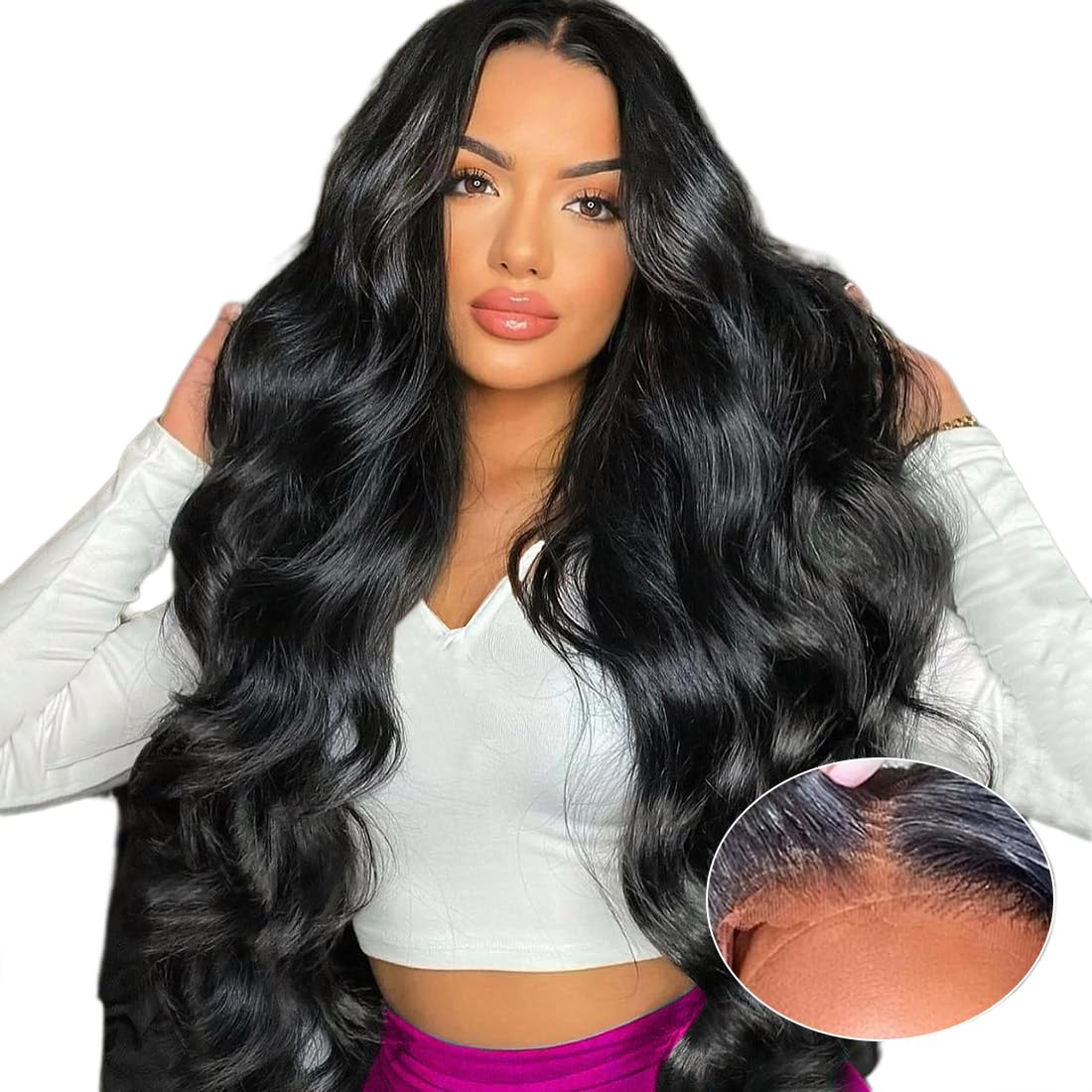 Wear and Go Glueless Wigs Human Hair Pre Plucked 4x4 HD Lace Front Pre Cut Body Wave Lace Front Wigs Natural Hairline Wigs Natural Color 180 Density (22 inch)