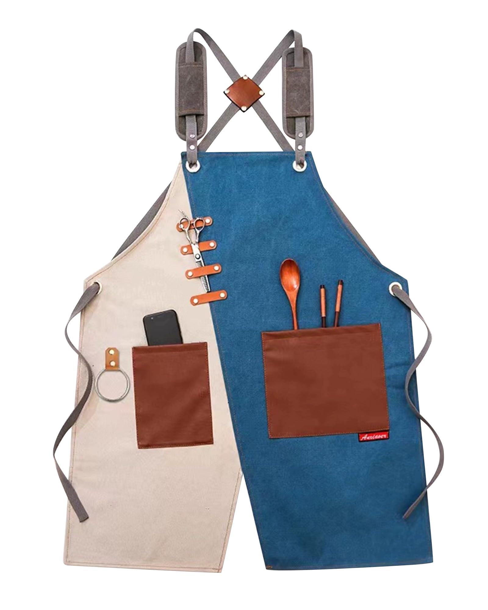 Small snail Retro Canvas Pottery Apron Waterproof Split Leg for Men Women Cross Back Apron with Pockets for Garden Woodwork Painting Hairdressing