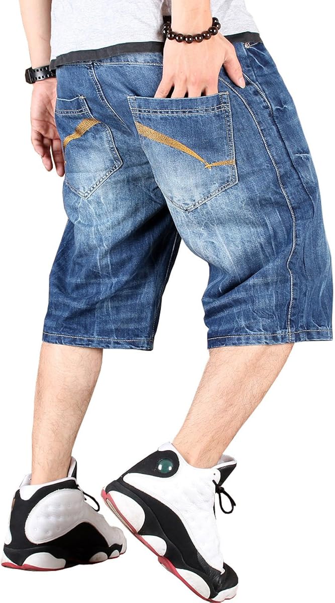 Amazon Bormran メンズ デニムショーツ ゆったり バギーパンツ ジーパン 極太 ショートパンツ ミディアムパンツ 七分丈 大きいサイズ ヒップホップ お兄系 刺繍 Bq 1 ショートパンツ 通販