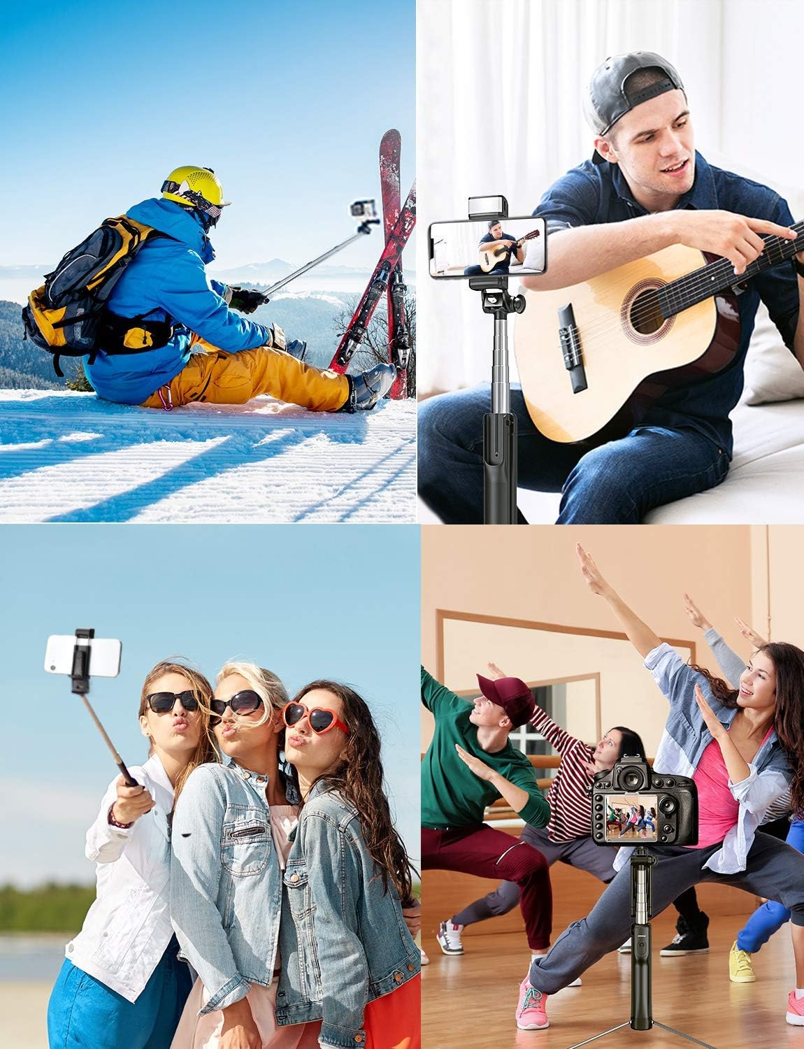 Mpow Selfie Stick Tripod, All in 1 Portable Extendable Selfie Stick with Bluetooth Remote & Fill Light, Compatible iPhone 11/11PRO/XS Max/XS/XR/X/8P/7P, Galaxy S20/S10/S9/S8 Gopro/Small Camera, Black