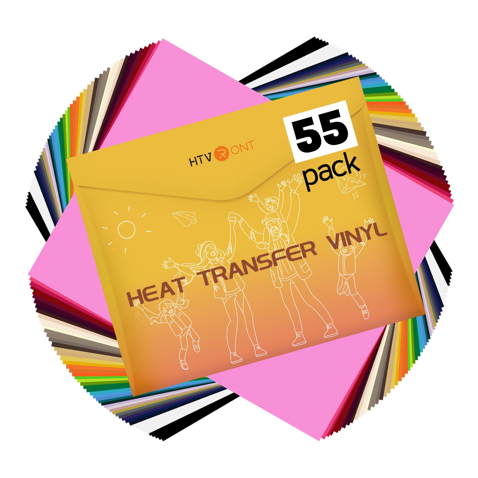 HTVRONT Heat Transfer Vinyl - 55 Pack 12" x 10" Iron on Vinyl Compatible with Cricut Cutting Machine, 44 Assorted Colors HTV Vinyl with 1 PTFE Sheet for All Cutter Machine - Easy to Cut & Weed Image