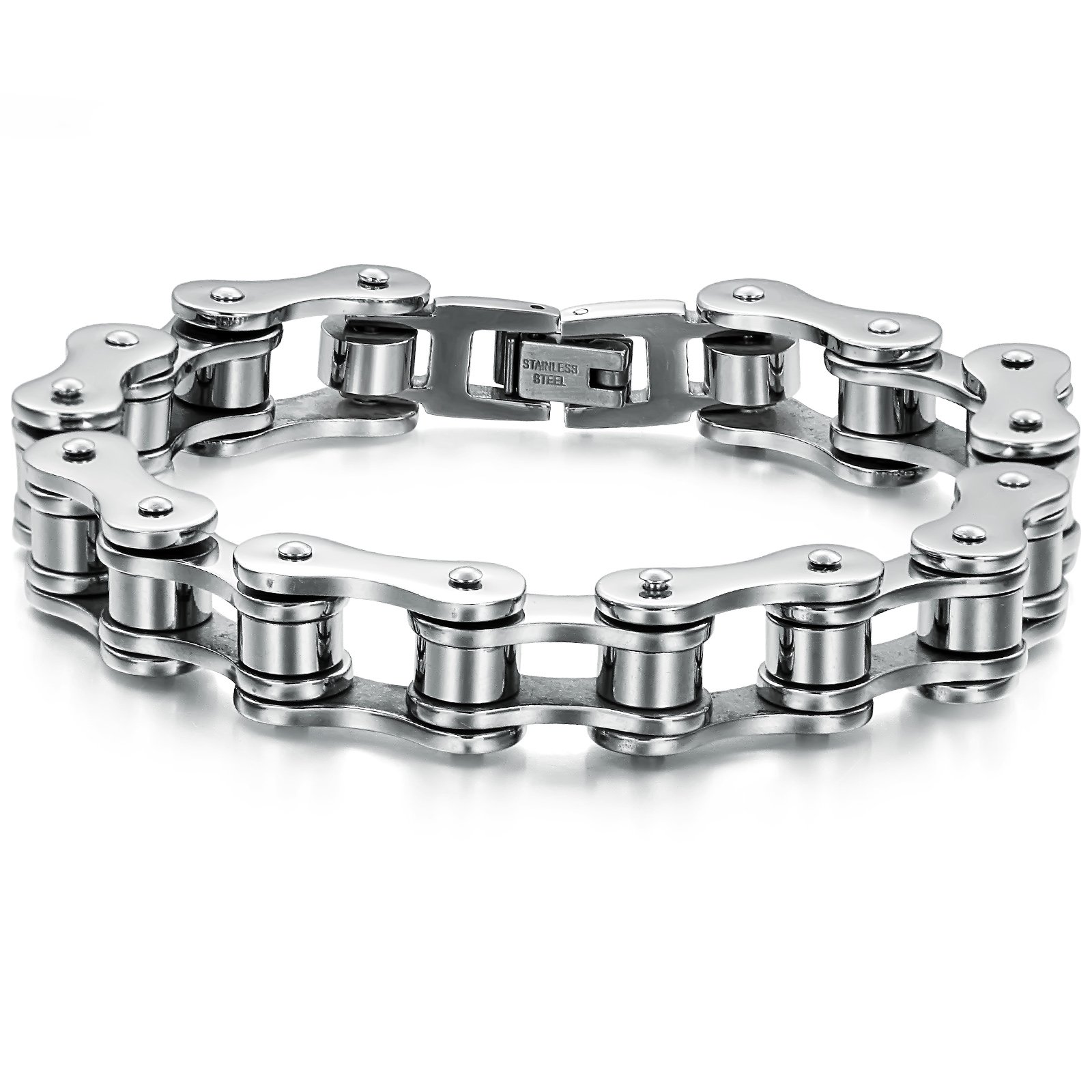 JewelryWe Biker Mens Silver Stainless Steel Bicycle Chain Bracelet Links Wrist 8 Inch — image 1