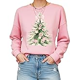 ShinyMatch Pink Christmas Sweatshirt for Women Coquette Pink Christmas Bow Tree Sweatshirt Gift Xmas Party Pullover Blouse