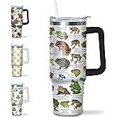 puhnhsv 30 oz Frog Tumbler with Handle and Straw, 30oz Insulated Stainless Frog Tumbler Coffee Travel Mugs Cup Water Bottle Frog Lovers Gifts for Women Girls