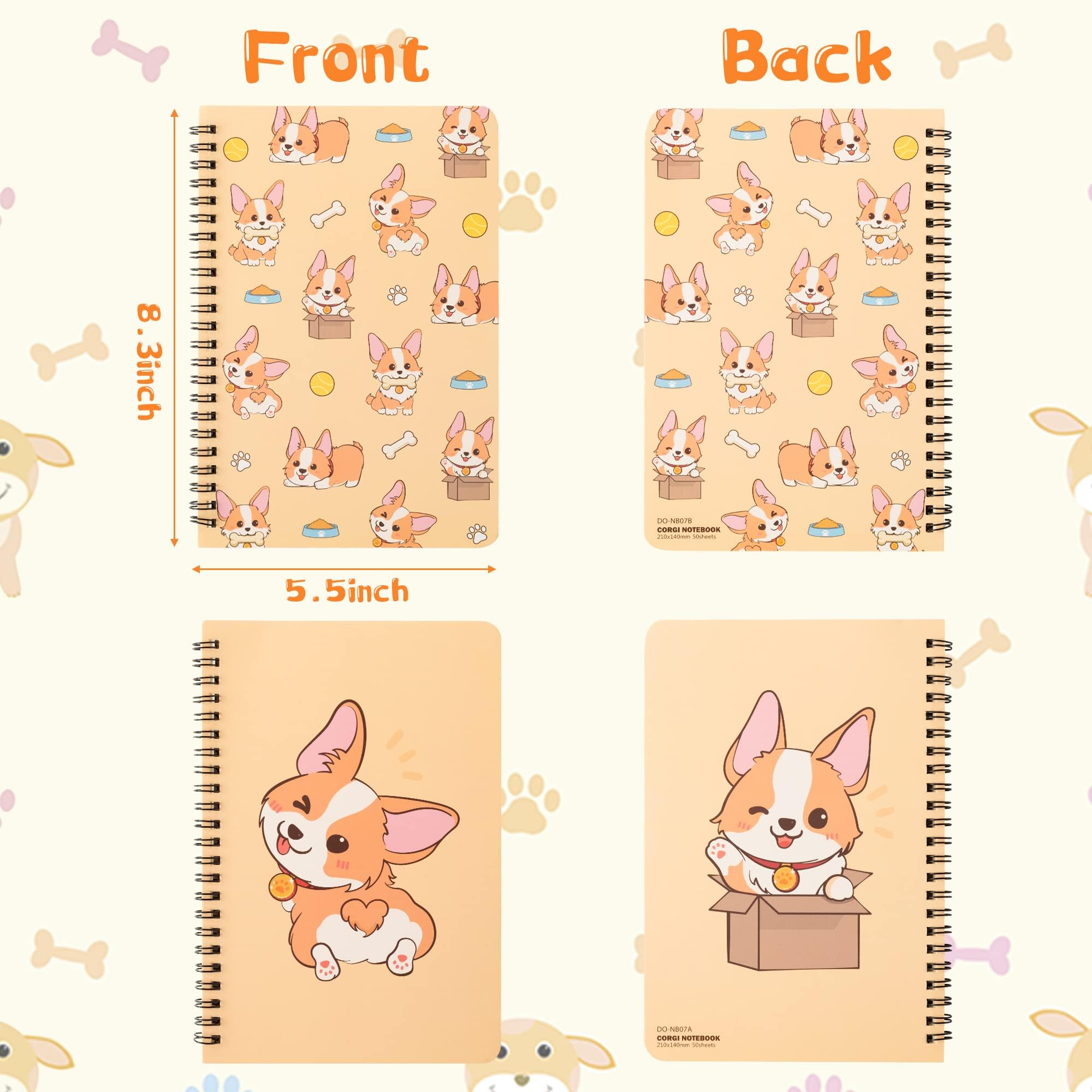 L1rabe 2 A5 Corgi Spiral Notebooks Back to School Cute Funny Dog Ruled Notepads First Day of School Yellow Dog Exercise Book Hardcover Spiral Travel Drawing Journal Diary for Kids Teen (Playing Corgi)
