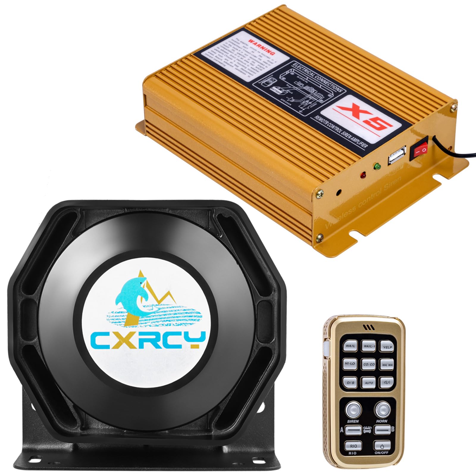 12V 100W Police Siren PA System Kit [18 Tones] [120-130dB][Wireless Mic PA System] CXRCY Emergency Warning Siren for Vehicles Tow Truck UTV ATV Van Car POV RV