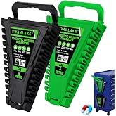 2-Piece Magnetic Wrench Organizer, Metric &amp; SAE Portable Plastic Wrench Holder, 24-Slot Total, Foldable Carrying Handle for Wall-Mounted, Easy-Open Lock Cover, Wrenches Storage Rack Tool for Tool Box