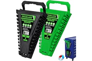 2-Piece Magnetic Wrench Organizer, Metric & SAE Portable Plastic Wrench Holder, 24-Slot Total, Foldable Carrying Handle for W