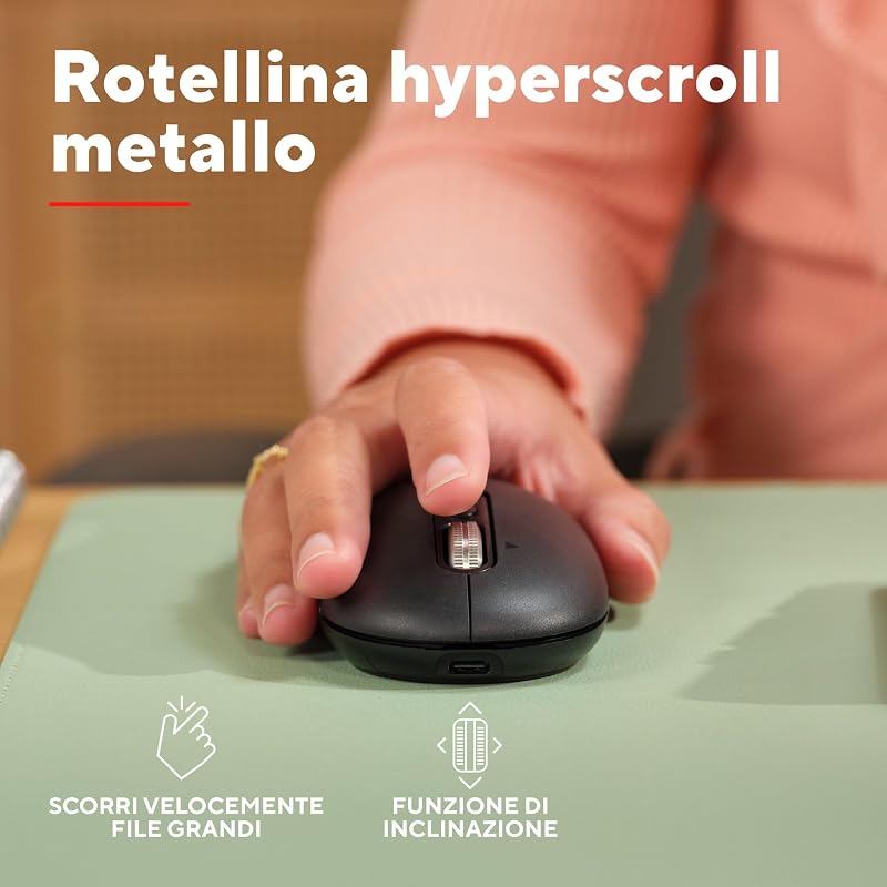 Seron Mouse Wireless con Rotellina Ultra Rapida, Nero