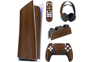 PlayVital Wood Grain Full Set Skin Decal for ps5 Console Digital Edition, Sticker Vinyl Decal Cover for ps5 Controller & Charging Station & Headset & Media Remote