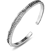 Irideket Handmade 925 Sterling Silver Open Cuff Bracelet, Vintage Jewelry with Hammered Groove and Geometric Detailing for Women for Daughter Granddaughter Mom Sister Mothers Day Valentine Gift