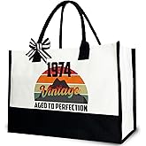Gezred Vintage 1974 Birthday Tote Bag for Women, 51st Canvas Tote Bag Gift for Her, 12x17 inch