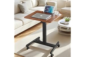 BEGYOKU Overbed Table,Height Adjustable Overbed Bedside Table with Wheels⋓ Holder,Portable Mobile Standing Desk&Laptop Cart,Hand Crank Sit Stand Desk,Computer Workstation for Home Office Classroom Hospital
