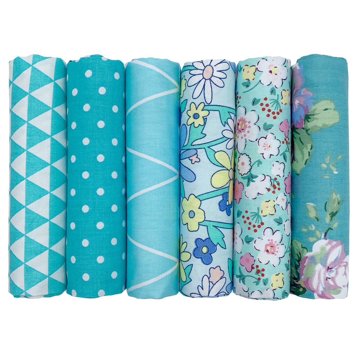 aufodara 6Pcs Cotton Fabric Bundle Squares 50x50cm, Pure Cotton Tissue, Stylish Patterns Home Cloth Bundles for Sewing Quilting Patchwork DIY Crafts (Mint)