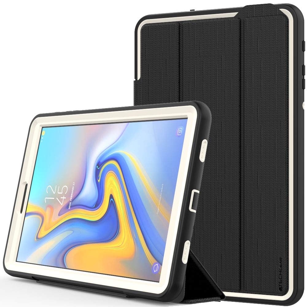 TECHGEAR D-FENCE Case fits Samsung Galaxy Tab A 10.5" (SM-T590 Series) - Slimline Shock Proof Tough Rugged Protective Armour Smart Case + Stand - Kids Schools Builders Workman Case [Black/Grey]