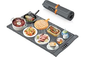 VIPDIGI Food Warming Mat, Large Electric Warming Tray, Silicone Fast Heating Warmer Pad, 6 Temp Adjustable, 6 Timer & Safety Lock, Auto Shut-Off for Countertops Buffets Party Grey