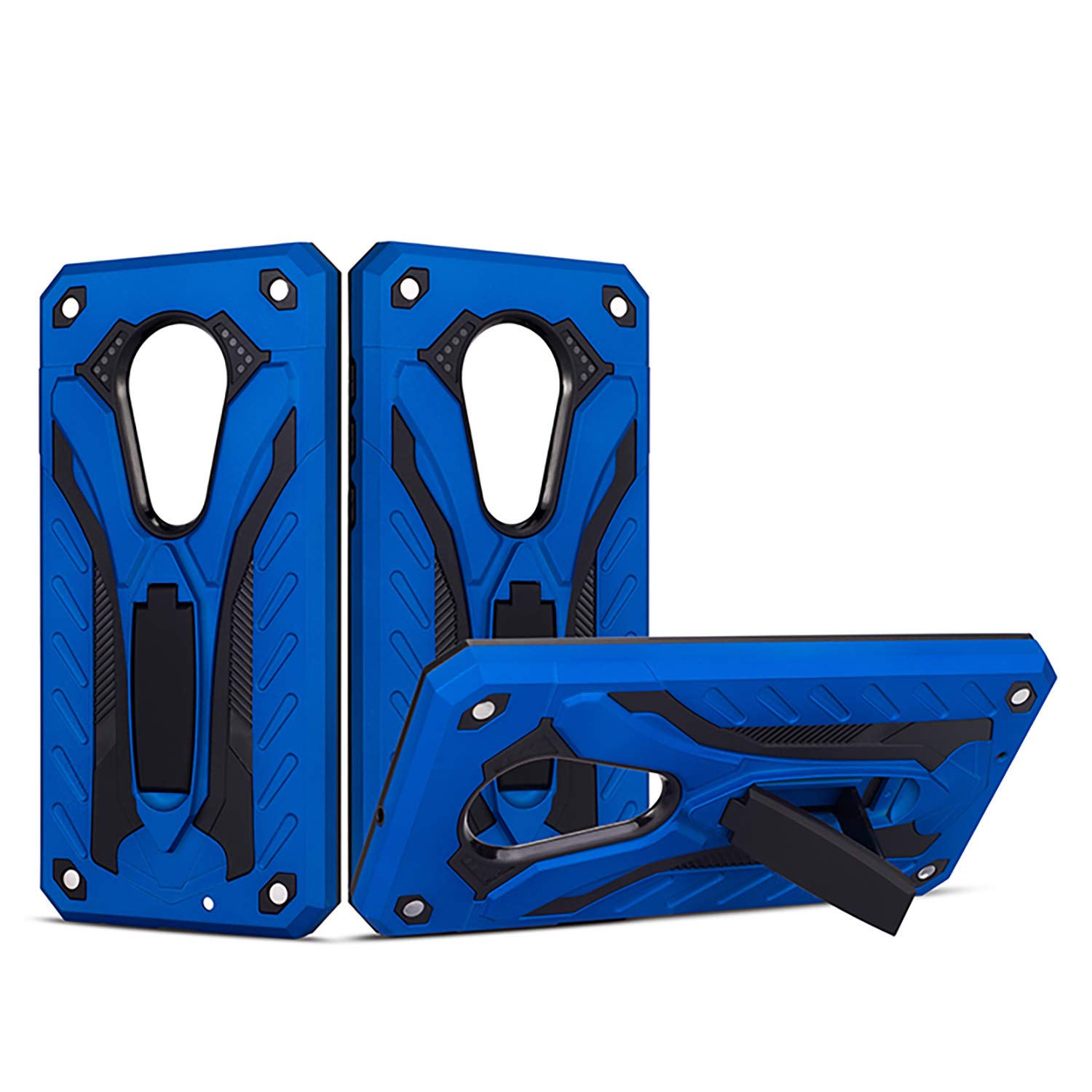 COOVY® Cover for Motorola Moto G7 case, double layer plastic + TPU silicone, extra strong, anti-shock, stand function | Color blau