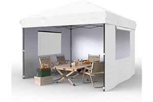 VerisShade 10'x10' Pop Up Canopy – Waterproof & UV-Resistant Outdoor Canopy with Center Lock and 3 Sidewalls, for Picnics, Camping, Beach Tent, and Outdoor Gatherings,White