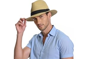 SAJUZEN Sun Hat Straw Fedora Hats for Men Women Beach Hat Panama Hat Men Wide Brim Summer Hats UPF80+