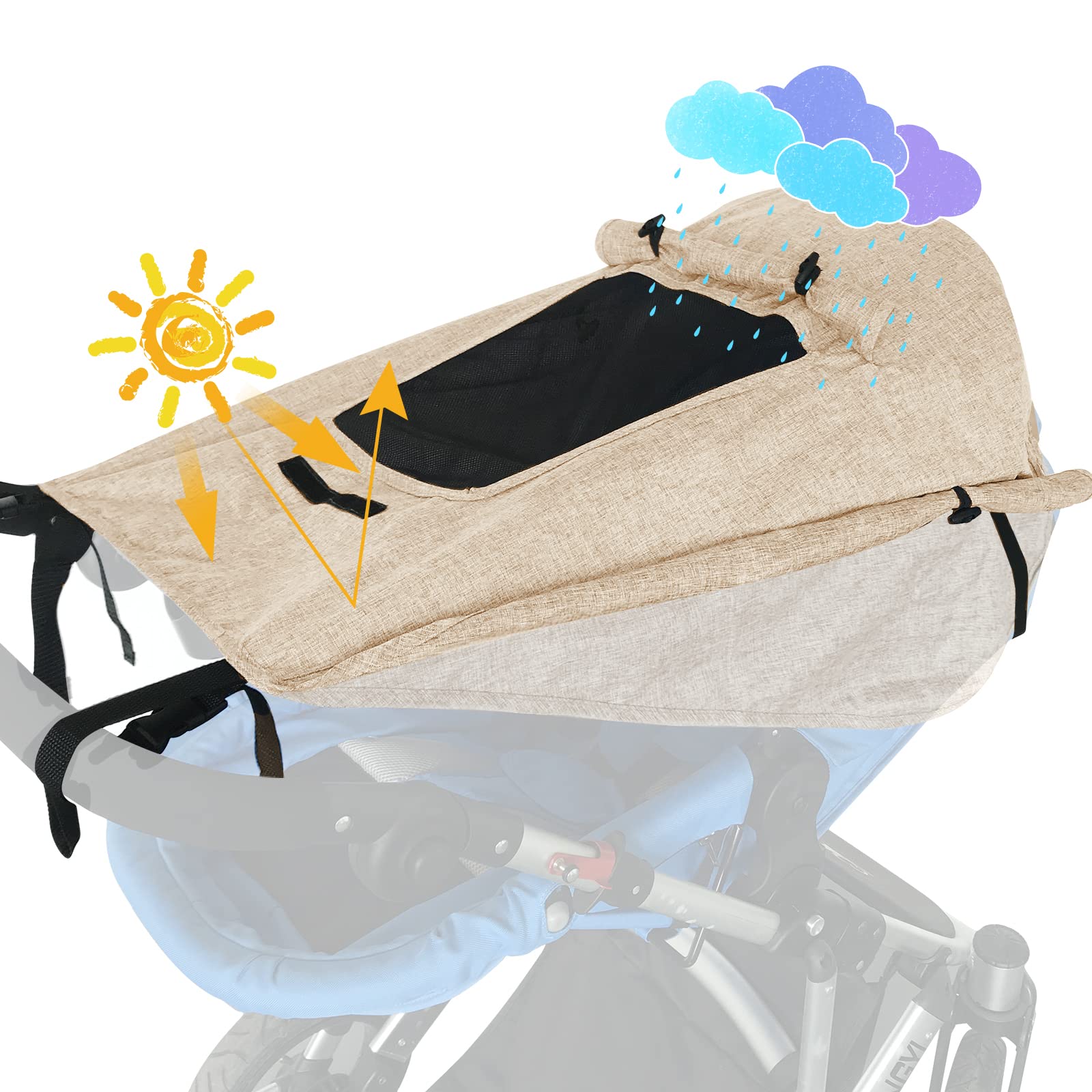 WD&CD Buggy Sun Shade Universal Pram Sunshade Sun Cover for Strollers Pushchairs UV Protection Water Resistant Easy to Install, Khaki