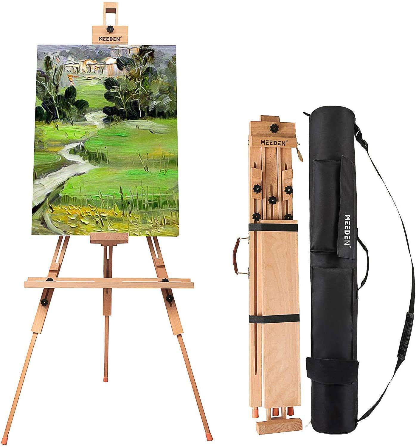 MEEDEN Tripod Field Painting Easel, Universal Tripod Easel Adjustable Portable Painting Easel Stand Beech Wood Artist Easel