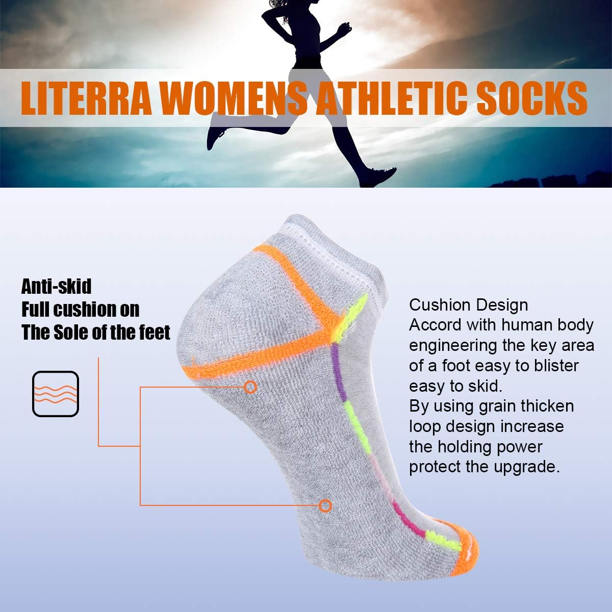 LITERRA Womens Ankle Low Cut Socks with Cushion for Athletic, Sport and Casual Use (6 Pack) at  Women’s Clothing store