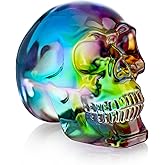 HDCRYSTALGIFTS 3'' Multi-Color Crystal Human Skull Model Statue for Halloween Decorations,Glass Skulls Head Figurine Gothic Decor for Home Day of The Dead