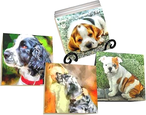 Amazon 英語犬コレクション 1 砂岩タイルコースターwith Stand Set Of 4 By Doggylips コースター オンライン通販