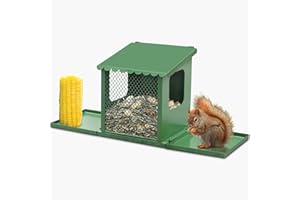 Gavinjitao Squirrel Feeders for Outside，Squirrel Feeder with Foldable Metal Front Panel Perch Funny Chipmunk House for Corn Peanuts Hanging Boxes Easy to Refill Green