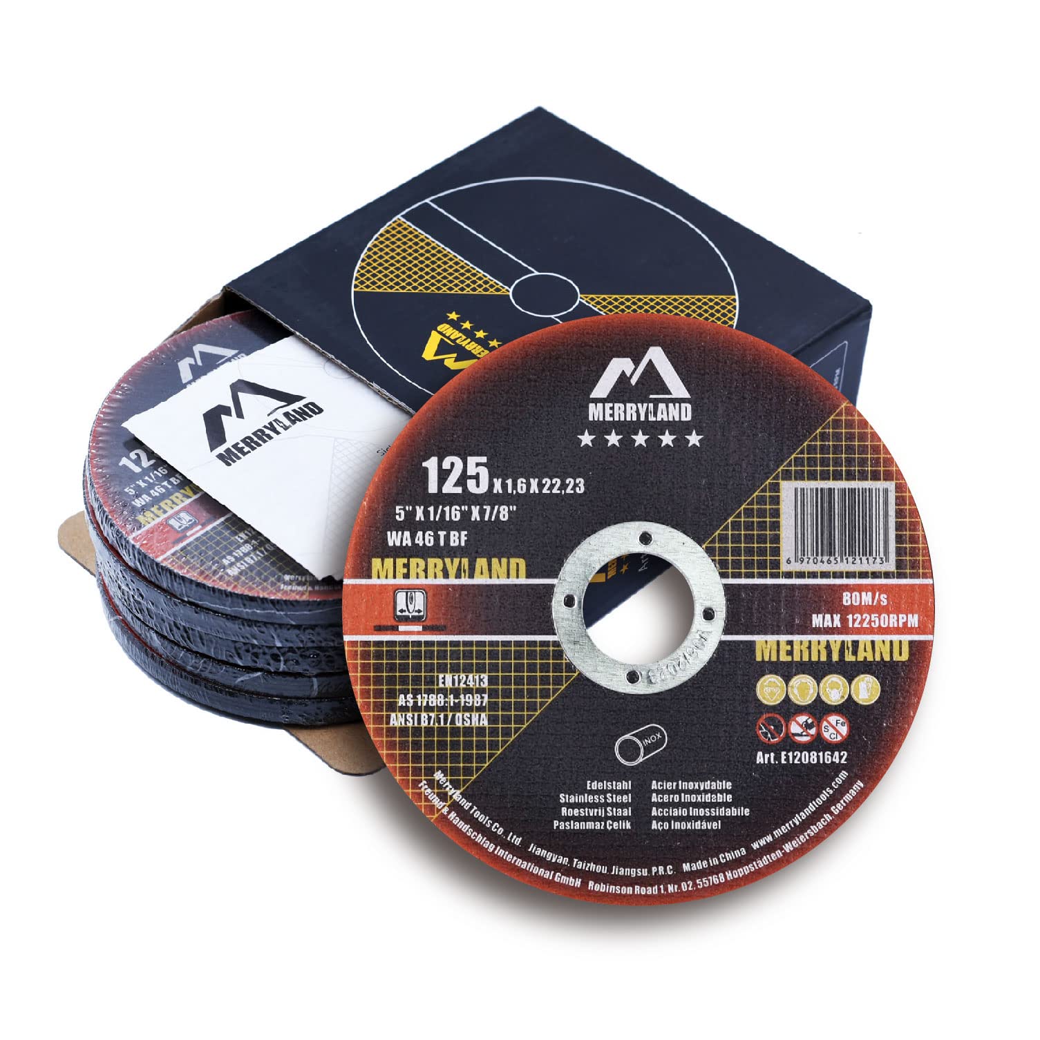 Merryland Cutting Disc 125 Metal for Angle Grinder, 125 X 1.6 X 22.23 mm Cutting Wheel 25 Pieces, INOX Stainless Steel Iron 5 inch Type 41, Expert-Line E12081642