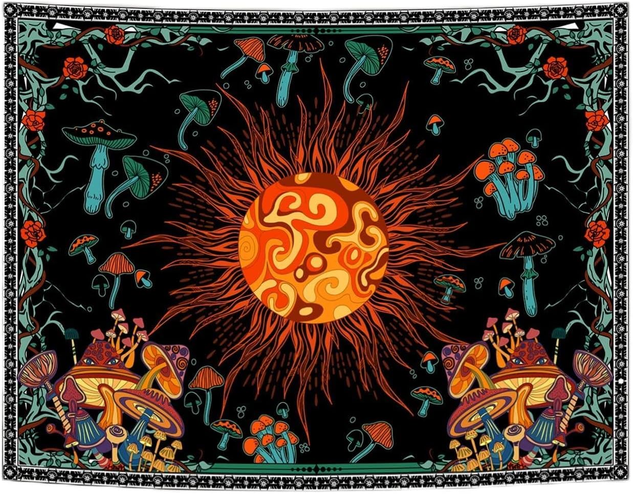 Tapestries - MAMHSABC Burning Sun Tapestry Mushroom Tapestry Flower Vines Tapestries Mystic Tapestry Hippie Tapestry for Home Decor Bedroom Living Room Dorm Decor