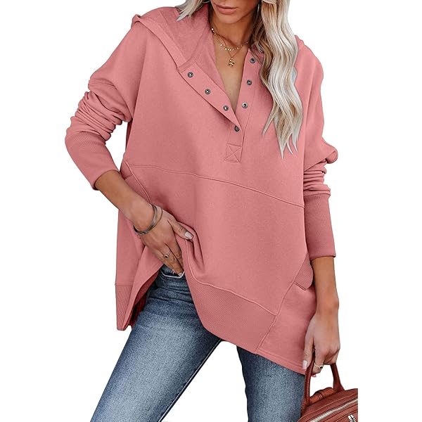 AlvaQ Womens Oversized Sweatshirts Hoodies Fleece Button