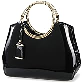 HOXIS Charm Glossy Metal Grip Structured Shoulder Handbag Women Satchel