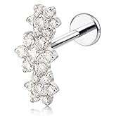 limerencia F136 Titanium Hypoallergenic Piercing Jewelry 18G 6mm 8mm 10mm Flat Back Internally Threaded Implant Grade Climber Stud Crawler Earrings For Cartilage,Tragus,Helix,Conch,Nose,Lip(1pc)