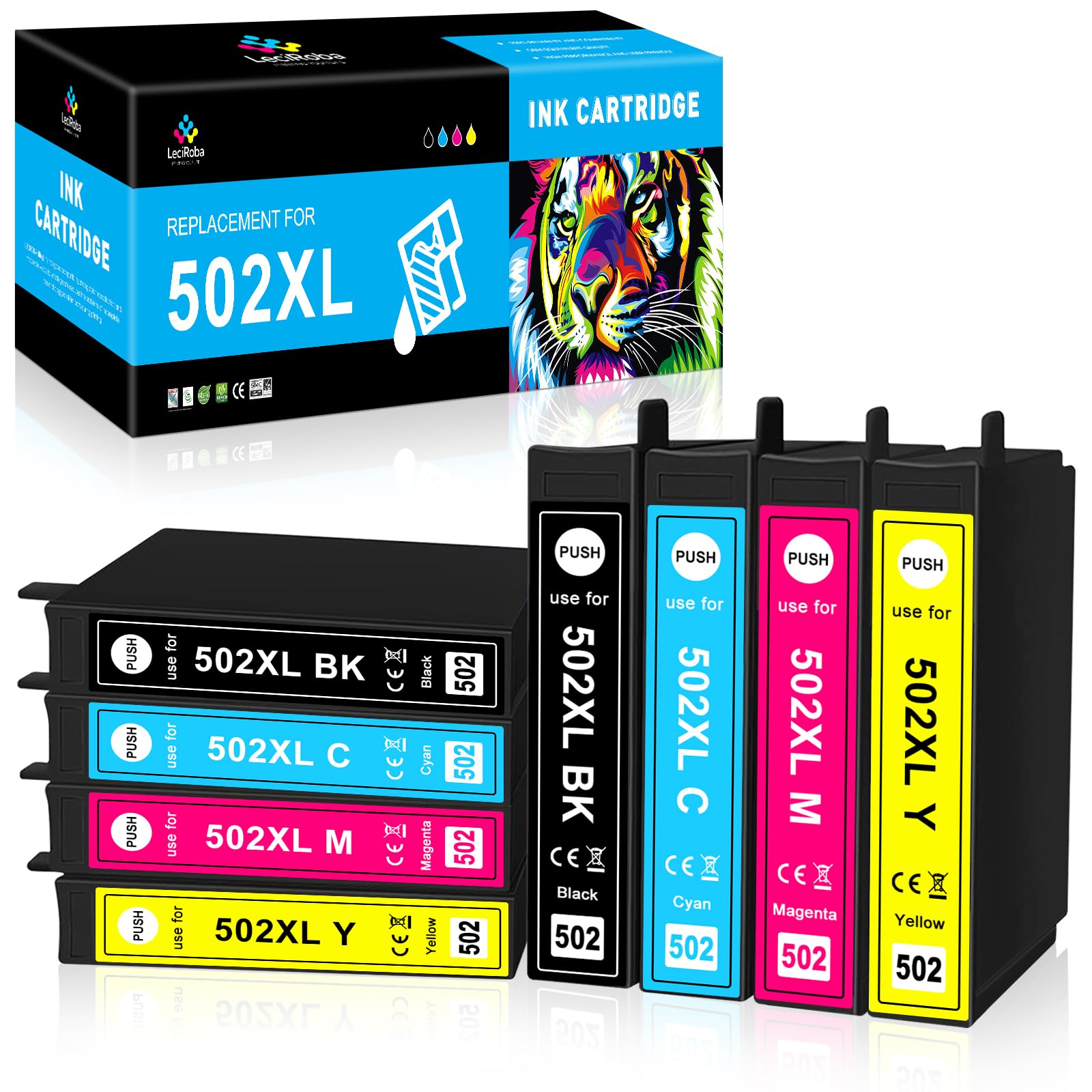 LeciRoba 502XL Ink Cartridge for epson 502xl 502 ink cartridges multipack for Epson XP-5100 XP-5105 XP-5150 XP-5155 WF-2860 WF-2865 WF-2880 WF-2885 (8-PACK)