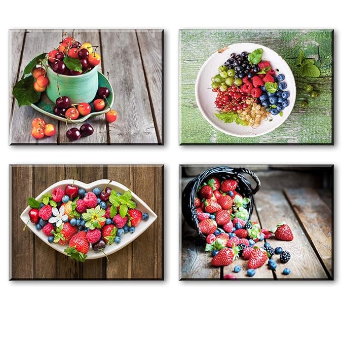 Kitchen Wall Art for Dining Room, 4 Piece Set Colorful