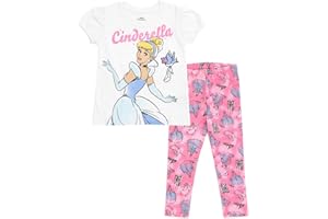 Disney Princess Frozen Moana Little Mermaid Floral Girls T-Shirt & Leggings Outfit Set Toddler to Big Kid Sizes (2T - 14-16)