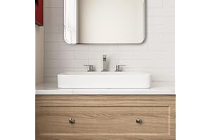 DeerValley 24x19 Inch Rectangular Drop-in Bathroom Sink, White Semi Recessed Vessel Sink with Overflow and Three Faucet Holes, Ceramic Vanity Basin, DV-1DS0121