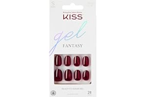 KISS Gel Fantasy, Press-On Nails, Nail glue included, 'One Call', Red, Short Size, Oval Shape, Includes 28 Nails, 2g glue, 1 Manicure Stick, 1 Mini File