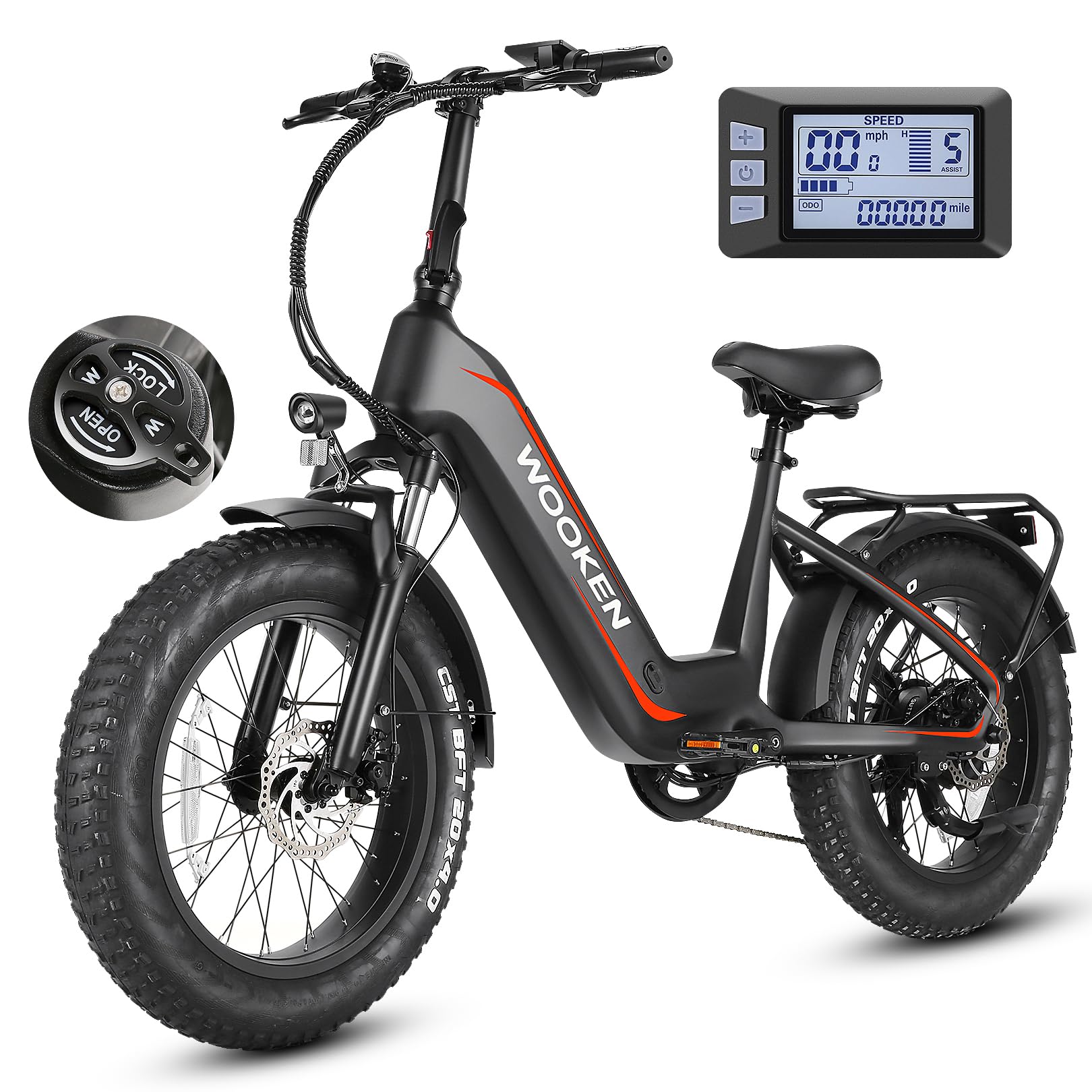 Photo 1 of Wooken Electric Bike for Adults, Peak 1000W Motor Ebike,20"x4.0" Fat Tire Electric Bike,48V 13AH Removable Lithium-ion Battery,Up to 60 Miles, Step-Thru Electric Mountain Bike,SGS Certified to UL 2849