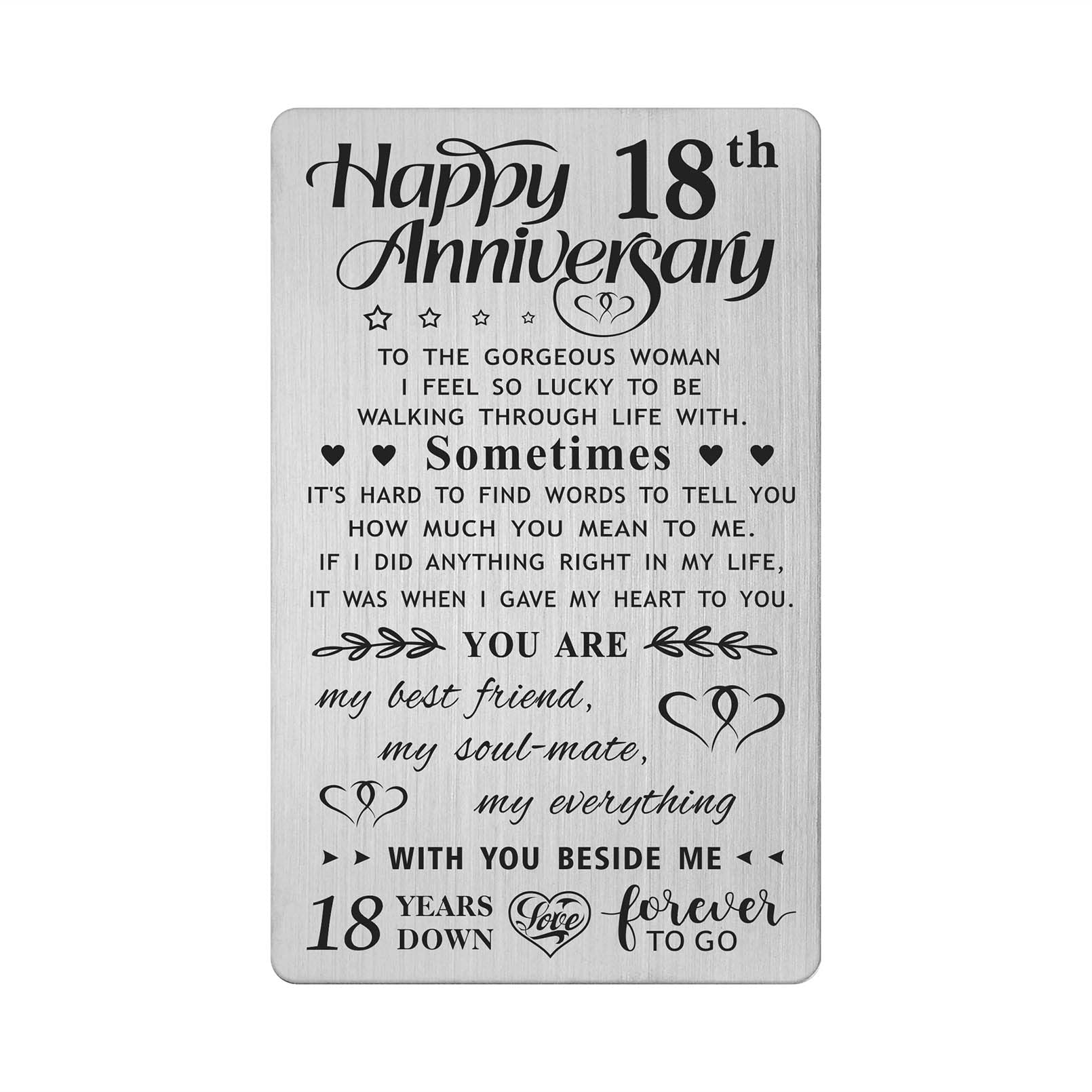 FALOGI 18th Anniversary Card Gifts for Wife, Happy 18 Year Anniversary Card, Metal Engraved Wallet Card