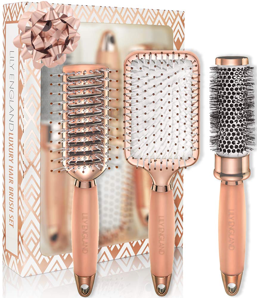 Lily England Rose Gold Hair Brush Set Luxury Professional Hairbrush