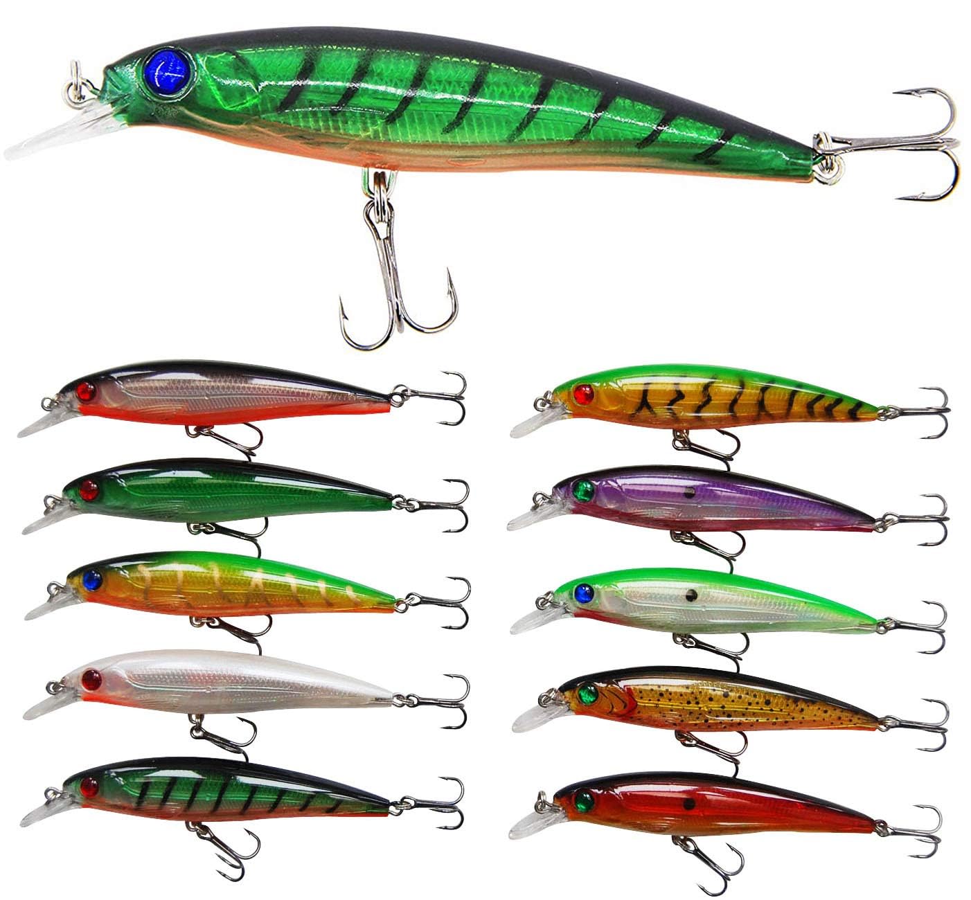 10pcs/lot Hard Minnow Lure Baits 3D Fish Eyes Laser Line Swimbait Bass Crankbait