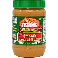 Teddie All Natural Peanut Butter, Smooth 1pk, Gluten Free & Vegan, 26 Ounce Plastic Jar (Smooth, 26 Ounce (Pack of 1))