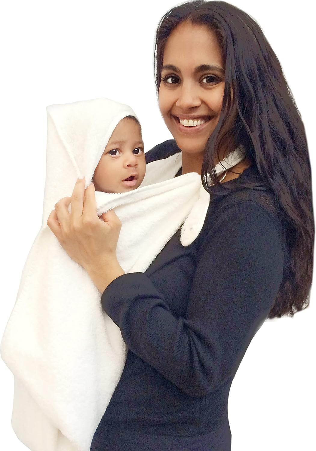 Cuddledry Hands Free Baby Bath Towel | Luxuriously Soft Bamboo & Cotton Hooded Baby Towel | Apron Towel for Safe Babies Bathtime | Perfect Newborn Gift | White
