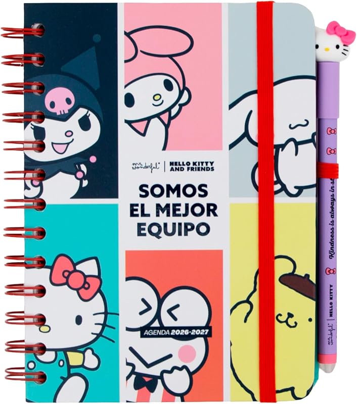 - Hello Kitty 2026-2027 Conjunto Pequeno de Agenda Semanal Escolar + 3 Canetas Apagáveis – Planeador Compacto com Autocolantes